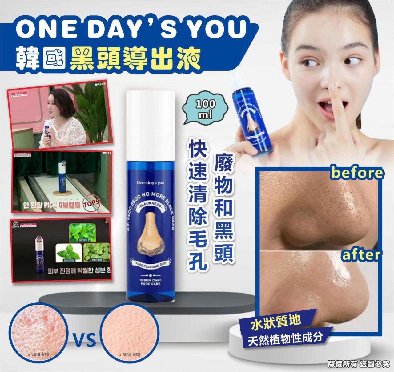 ONE DAY’S YOU Pore Care 毛孔精華/黑头导出液 100ml (Made in Korea)