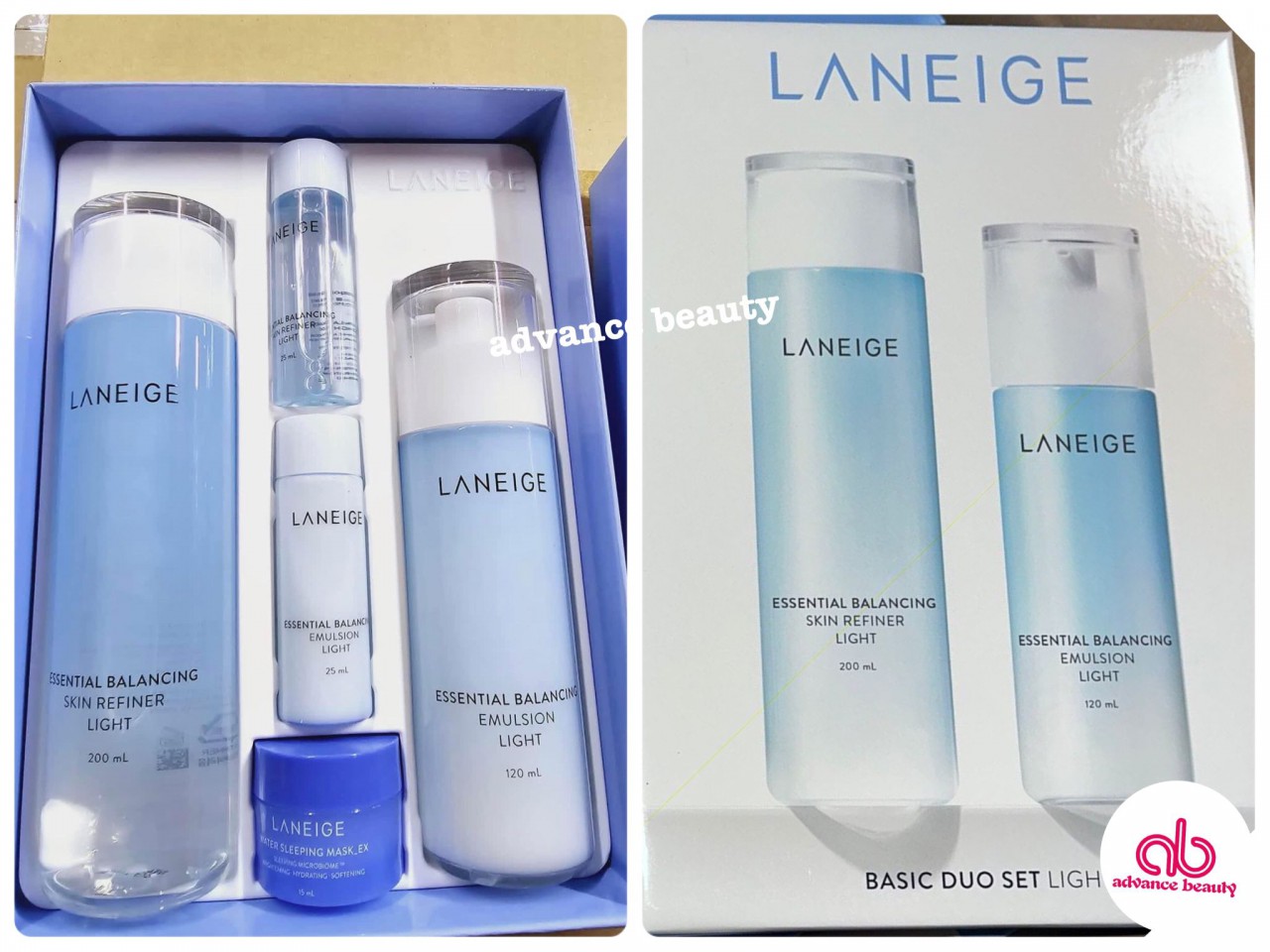 Laneige Essential Balancing Emulsion Light/Skin Refiner Light 蘭芝保濕乳液/爽膚水 5件套裝