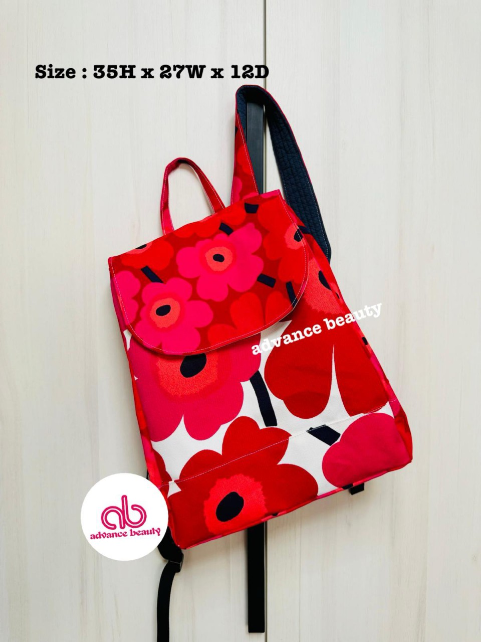 HAND MADE 自家製 獨家 花花背囊 (紅色) (Size 35H x 27W x 12D)