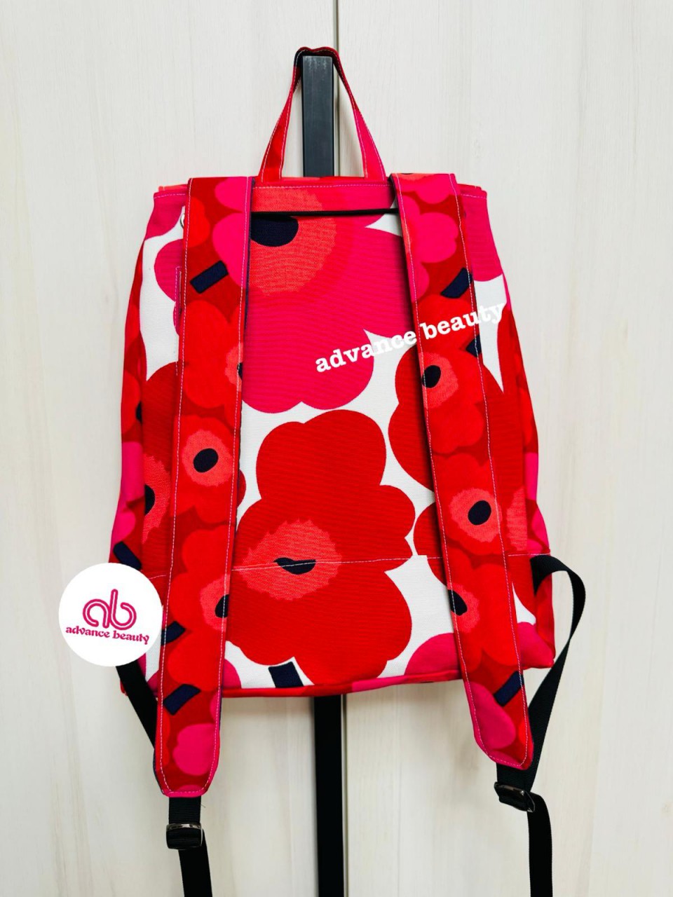 HAND MADE 自家製 獨家 花花背囊 (紅色) (Size 35H x 27W x 12D)