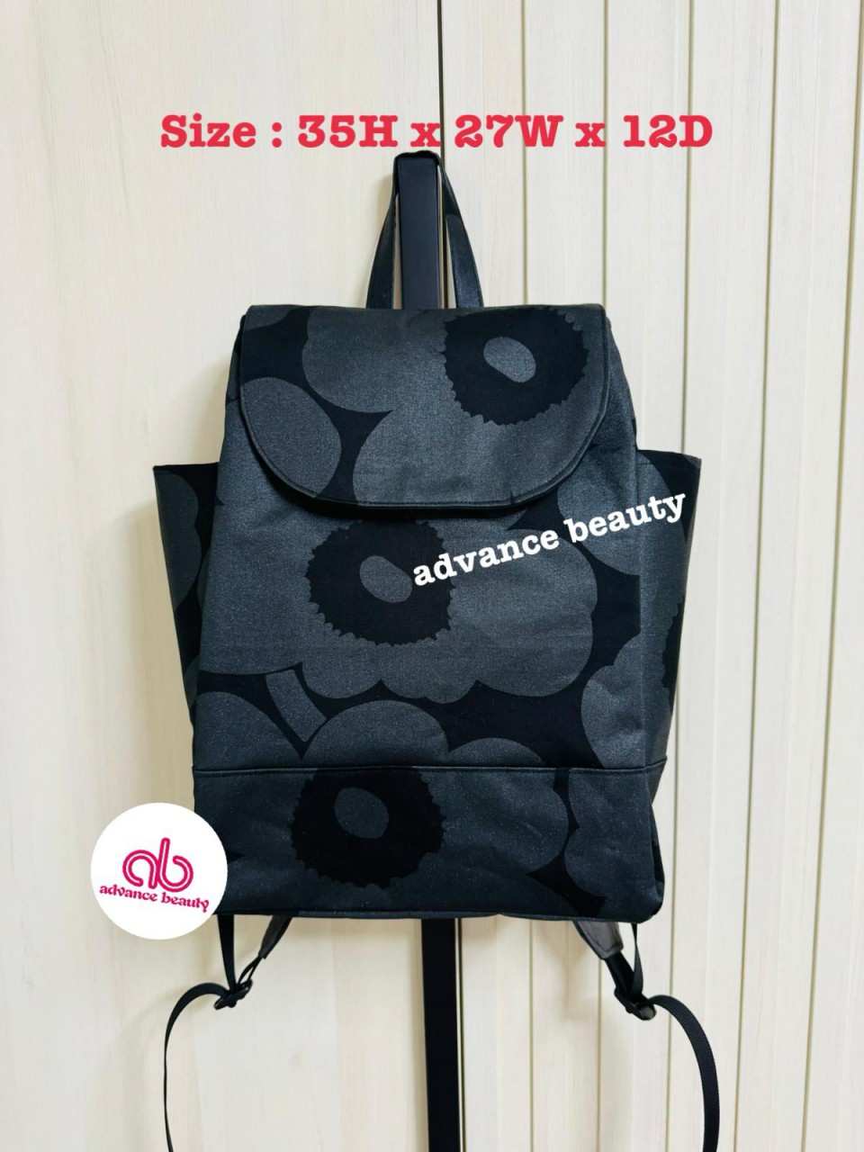 HAND MADE 自家製 獨家 花花背囊 (黑色) (Size 35H x 27W x 12D)