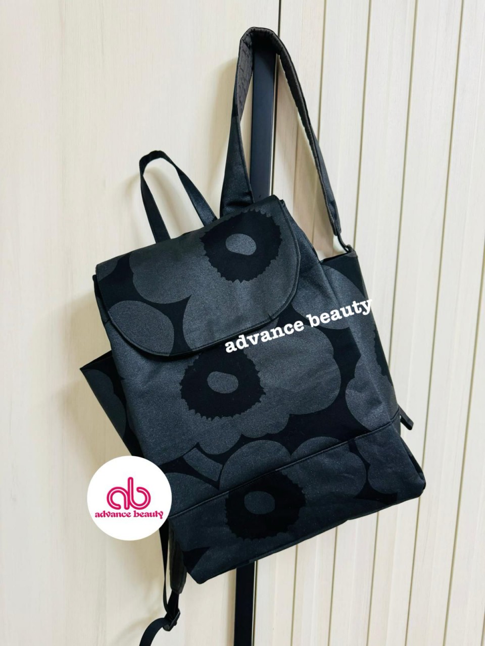 HAND MADE 自家製 獨家 花花背囊 (黑色) (Size 35H x 27W x 12D)