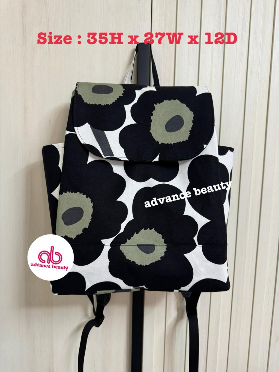 HAND MADE 自家製 獨家 花花背囊 (黑白灰) (Size 35H x 27W x 12D)