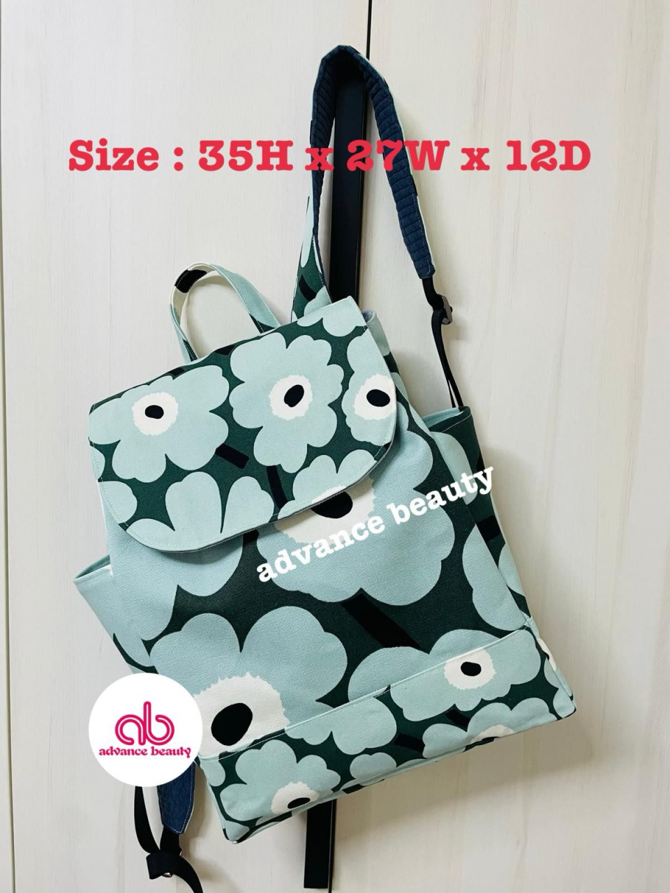 HAND MADE 自家製 獨家 花花背囊 (綠色) (Size 35H x 27W x 12D)