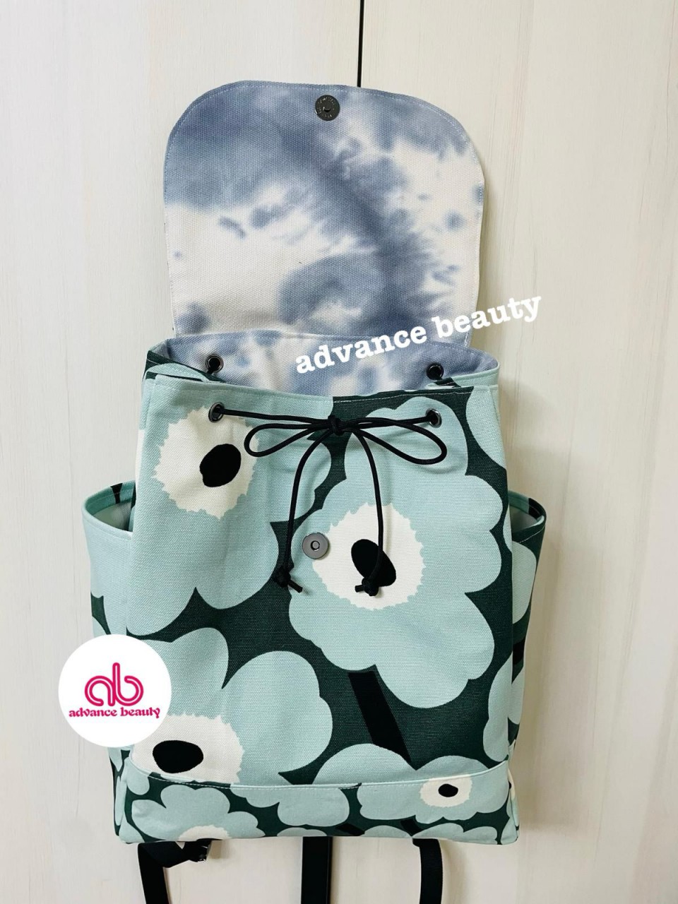 HAND MADE 自家製 獨家 花花背囊 (綠色) (Size 35H x 27W x 12D)