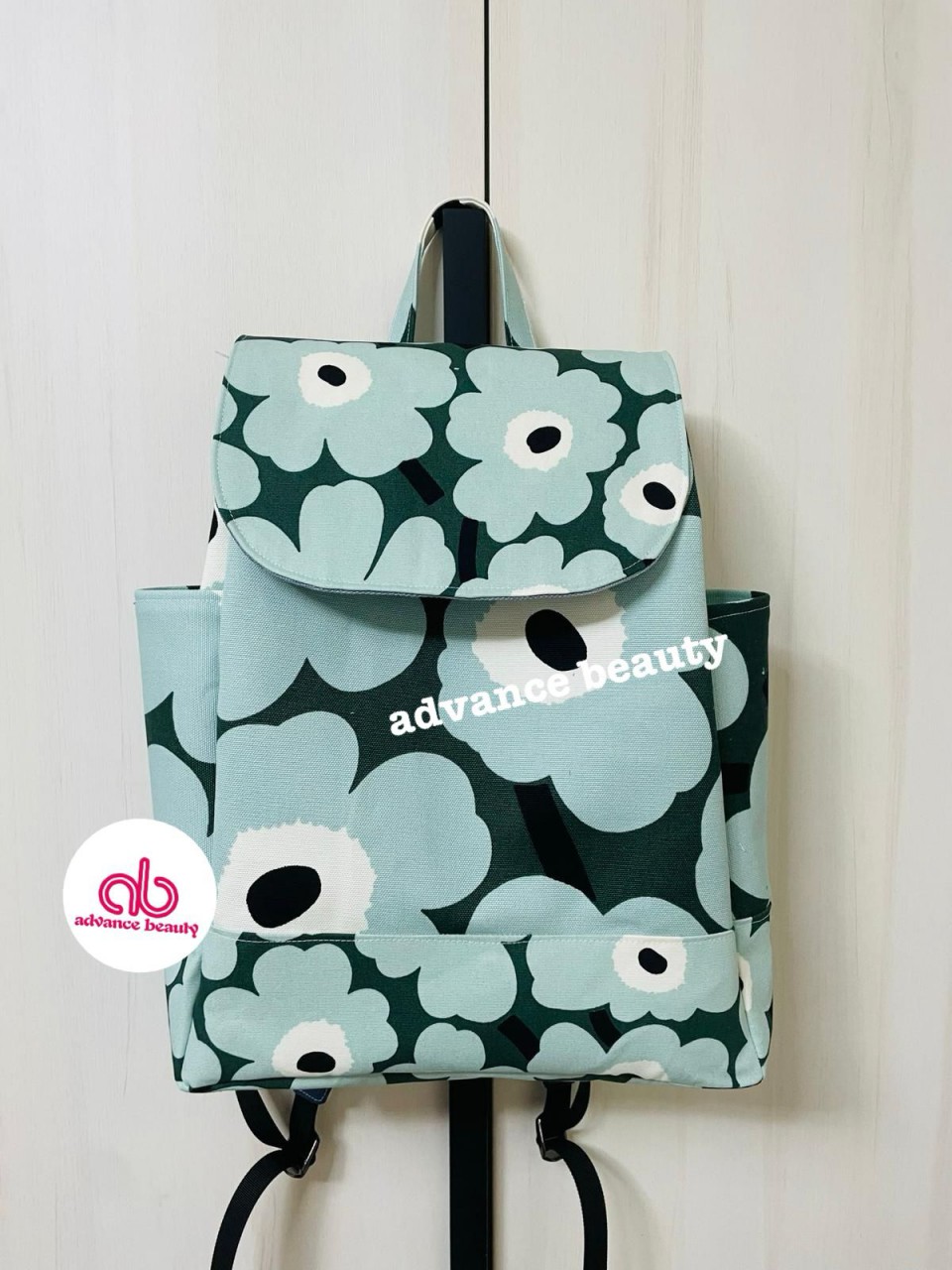 HAND MADE 自家製 獨家 花花背囊 (綠色) (Size 35H x 27W x 12D)