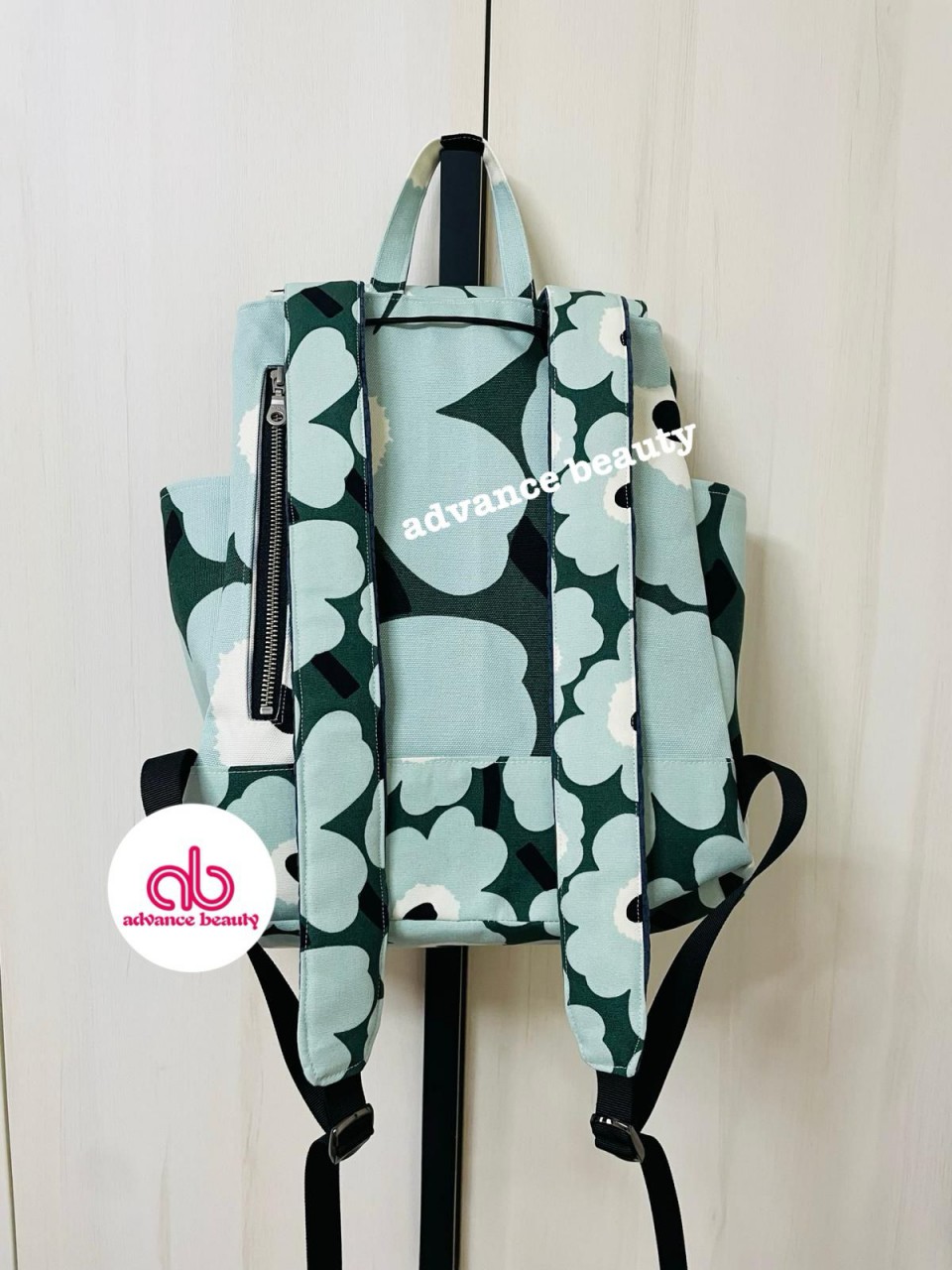 HAND MADE 自家製 獨家 花花背囊 (綠色) (Size 35H x 27W x 12D)