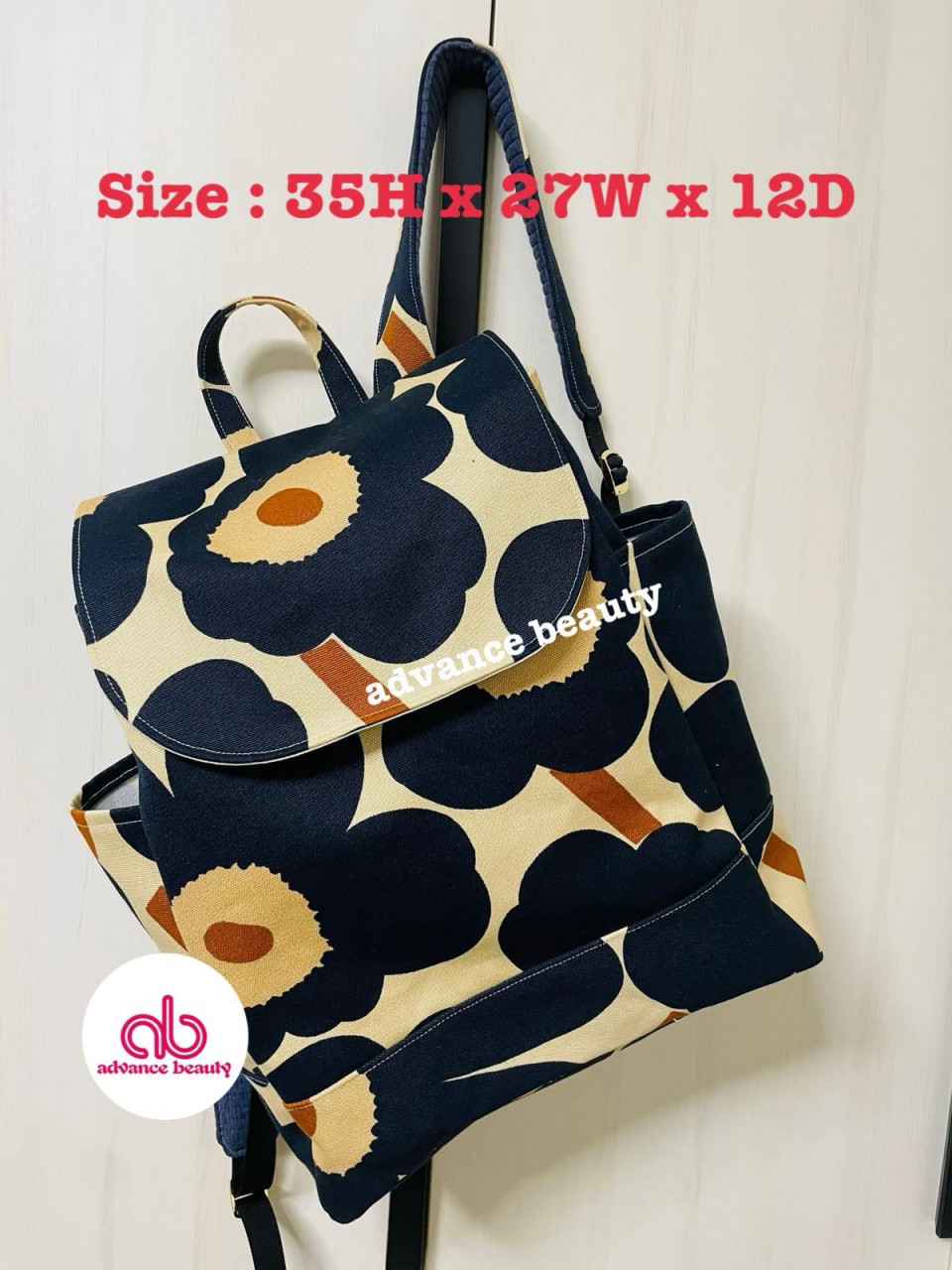 HAND MADE 自家製 獨家 花花背囊 (藍+卡其色) (Size 35H x 27W x 12D)
