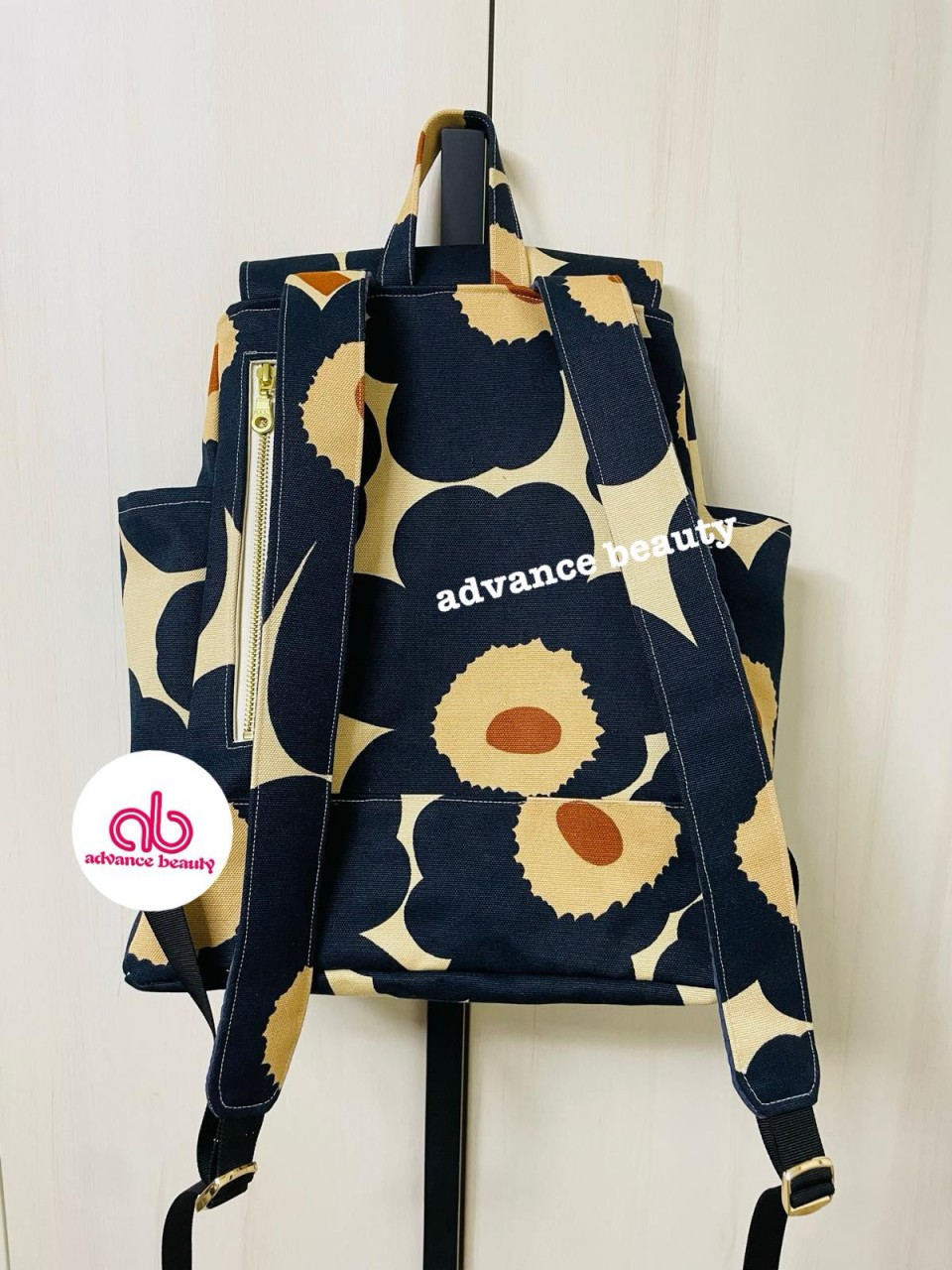 HAND MADE 自家製 獨家 花花背囊 (藍+卡其色) (Size 35H x 27W x 12D)