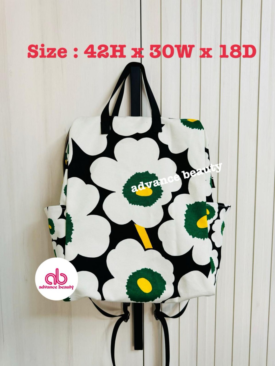HAND MADE 自家製 獨家 花花背囊/手挽 (黑白綠) (Size 42H x 30W x 18D)